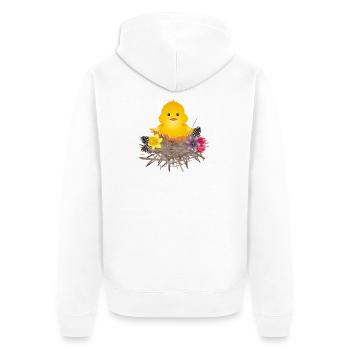 newly hatched chick in eggshell in nest - Unisex Premium Organic Zip Hoodie - white - Back - Thijin (182cm)
