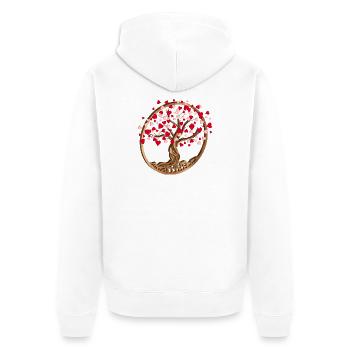 Baum in Holz Optik mit Herzen zum Valentinstag - Unisex Premium Bio Zip Hoodie - Weiß - Hinten - Thijin (182cm)