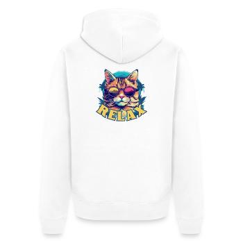 Entspannte Katze mit Sonnenbrille, Sommerlook - Unisex Premium Bio Zip Hoodie - Weiß - Hinten - Thijin (182cm)