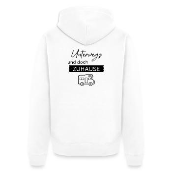 Unterwegs und doch zu Hause - Unisex Premium Bio Zip Hoodie - Weiß - Hinten - Thijin (182cm)