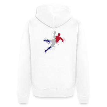 Drapeau de l’équipe de France de handball symbole d’éplosion - Veste à capuche bio Premium Unisexe - blanc - Dos - Thijin (182cm)
