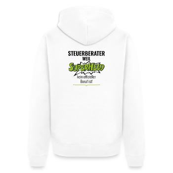ELSTERJAGD "Steuerberater Superheld" - Unisex Premium Bio Zip Hoodie - Weiß - Hinten - Thijin (182cm)