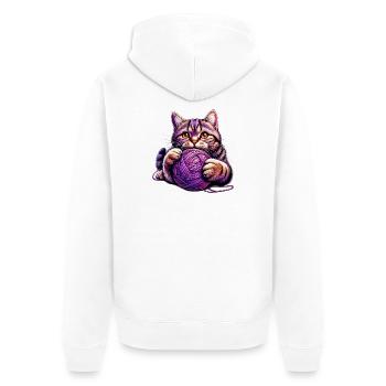 Le chat joue avec une pelote de laine - Veste à capuche bio Premium Unisexe - blanc - Dos - Thijin (182cm)