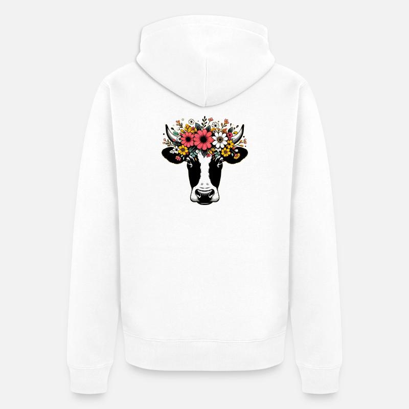 Vache avec des fleurs - Veste à capuche bio Premium Unisexe - blanc