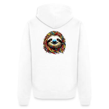Faultier - Unisex Premium Bio Zip Hoodie - Weiß - Hinten - Thijin (182cm)