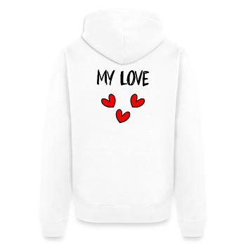 GERADE VERHEIRATET. Junggesellinnenabschied. VALENTINSTAG. PAAR - Unisex Premium Bio Zip Hoodie - Weiß - Hinten - Thijin (182cm)