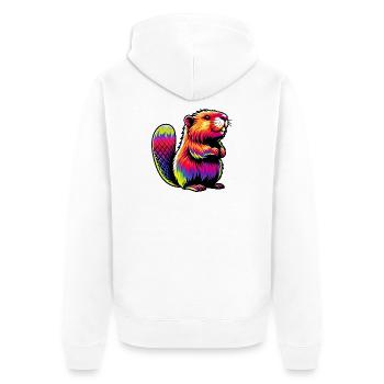 Beaver - Unisex Premium Organic Zip Hoodie - white - Back - Thijin (182cm)