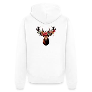 Cerf avec des fleurs - Veste à capuche bio Premium Unisexe - blanc - Dos - Thijin (182cm)
