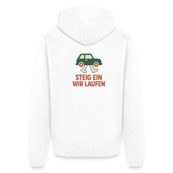 Steig ein, wir laufen - Unisex Premium Bio Zip Hoodie - Weiß - Hinten - Thijin (182cm)
