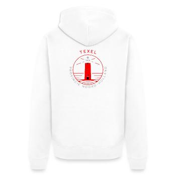 Texel Lighthouse Coordinates Shirt - Unisex Premium Organic Zip Hoodie - white - Back - Thijin (182cm)