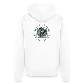 Ein Hauch von Fantasie und Eleganz, der Schwan des - Unisex Premium Bio Zip Hoodie - Weiß - Hinten - Thijin (182cm)