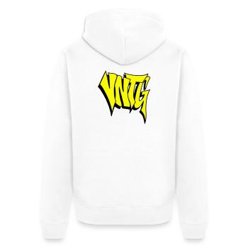 VNTG - Unisex Premium Bio Zip Hoodie - Weiß - Hinten - Thijin (182cm)