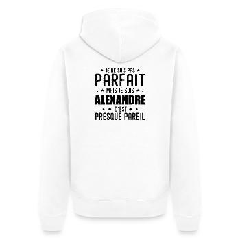 Alexandre: authentisch, unvollkommen, oben, stolz - Unisex Premium Bio Zip Hoodie - Weiß - Hinten - Thijin (182cm)