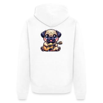 Mops Mit Gitarre Süßer Musikliebhaber - Unisex Premium Bio Zip Hoodie - Weiß - Hinten - Thijin (182cm)