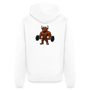 Taureau fort avec haltère - Veste à capuche bio Premium Unisexe - blanc - Dos - Thijin (182cm)