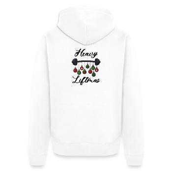 Heavy liftmas - Frohe Weihnachten - Unisex Premium Bio Zip Hoodie - Weiß - Hinten - Thijin (182cm)