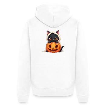 Chat d’Halloween avec citrouille d’Halloween - Veste à capuche bio Premium Unisexe - blanc - Dos - Thijin (182cm)