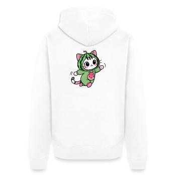 Süße Katze im Wassermelonen-Hoodie - Unisex Premium Bio Zip Hoodie - Weiß - Hinten - Thijin (182cm)