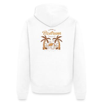 Türkisch Style Design – Sommerparadies Bodrum - Unisex Premium Bio Zip Hoodie - Weiß - Hinten - Thijin (182cm)