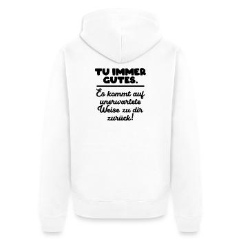 Tu immer gutes. - Unisex Premium Bio Zip Hoodie - Weiß - Hinten - Thijin (182cm)