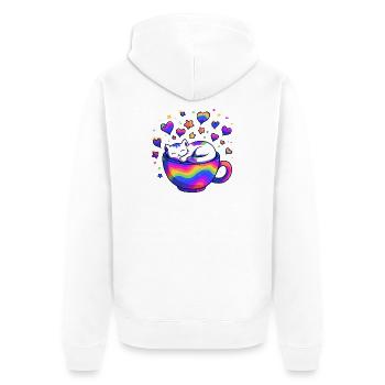 Rainbow Cat in Mug - Unisex Premium Organic Zip Hoodie - white - Back - Thijin (182cm)