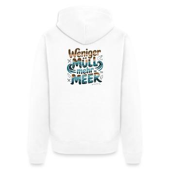 Less Waste More Sea Environmental Awareness Statement - Unisex Premium Organic Zip Hoodie - white - Back - Thijin (182cm)