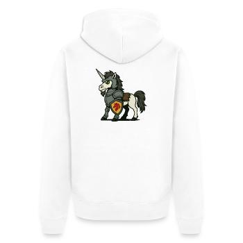 Ritter-Einhorn-Paladin mit Rüstung und Schild - Unisex Premium Bio Zip Hoodie - Weiß - Hinten - Thijin (182cm)