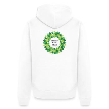 Kleeblatt Kranz: Versuch macht kluch! - Unisex Premium Bio Zip Hoodie - Weiß - Hinten - Thijin (182cm)