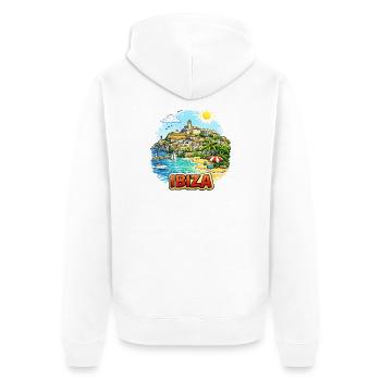 Illustration du Paradis côtier d’Ibiza - Veste à capuche bio Premium Unisexe - blanc - Dos - Thijin (182cm)