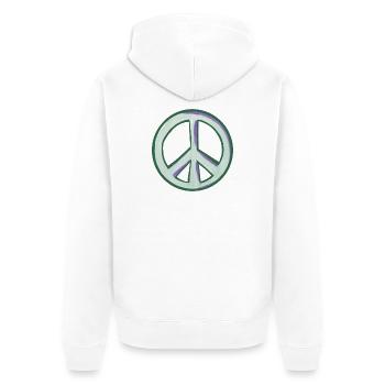 Friedens-Glyphe in Minz und Lila - Unisex Premium Bio Zip Hoodie - Weiß - Hinten - Thijin (182cm)