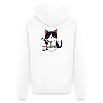 Le chat mange des sushis avec des baguettes Ramen Nouilles charmantes - Veste à capuche bio Premium Unisexe - blanc - Dos - Thijin (182cm)
