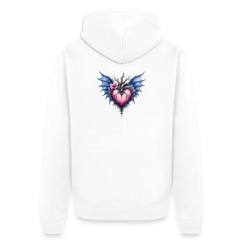 Gotisches, florales geflügeltes Herz - Unisex Premium Bio Zip Hoodie - Weiß - Hinten - Thijin (182cm)
