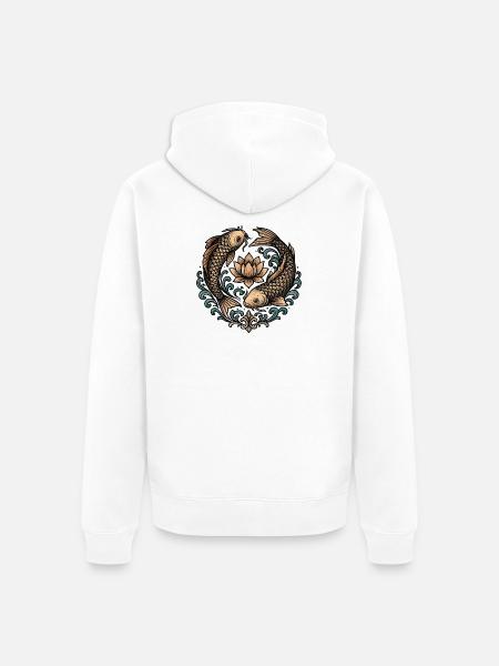 Koi and Lotus Circle Harmony Tattoo - Unisex Premium Organic Zip Hoodie - white