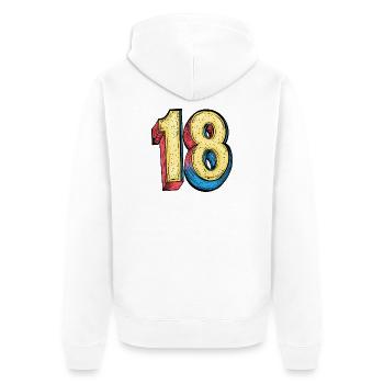 18 Zahl Bunt - Unisex Premium Bio Zip Hoodie - Weiß - Hinten - Thijin (182cm)