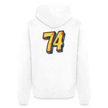 74 Zahl Bunt - Unisex Premium Bio Zip Hoodie - Weiß - Hinten - Thijin (182cm)