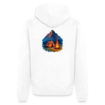 Bergzelt im Flammenmeer - Unisex Premium Bio Zip Hoodie - Weiß - Hinten - Thijin (182cm)