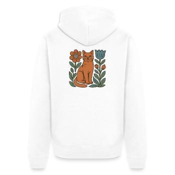 Katzen-Folk mit Blumenrahmen - Unisex Premium Bio Zip Hoodie - Weiß - Hinten - Thijin (182cm)