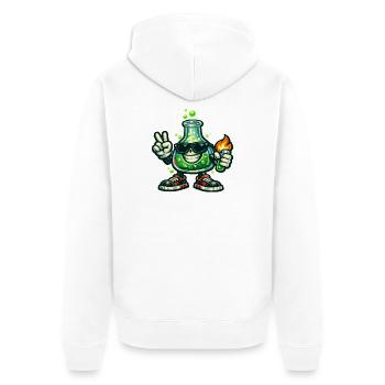 Labor-Held mit Peace-Sign und Flamme - Unisex Premium Bio Zip Hoodie - Weiß - Hinten - Thijin (182cm)