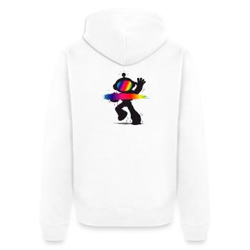 Robot Silhouette Rainbow Splash Design - Unisex Premium Organic Zip Hoodie - white - Back - Thijin (182cm)