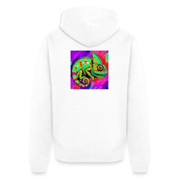 Chamäleon - Unisex Premium Bio Zip Hoodie - Weiß - Hinten - Thijin (182cm)