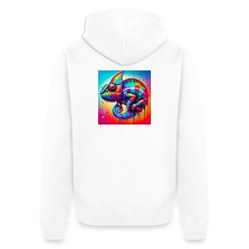 Chamäleon - Unisex Premium Bio Zip Hoodie - Weiß - Hinten - Thijin (182cm)