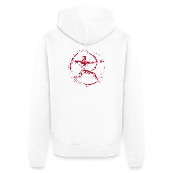 Roter Runenbogen im Kreis - Unisex Premium Bio Zip Hoodie - Weiß - Hinten - Thijin (182cm)