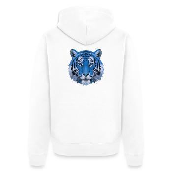 Tête de tigre polygonale bleue - Veste à capuche bio Premium Unisexe - blanc - Dos - Thijin (182cm)