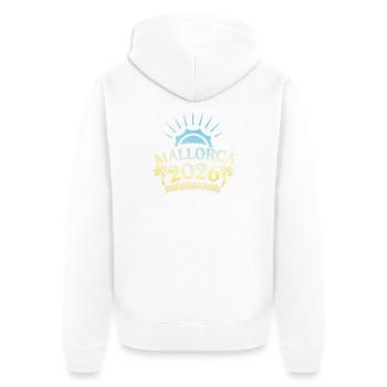 Mallorca 2026 Bunt - Unisex Premium Bio Zip Hoodie - Weiß - Hinten - Thijin (182cm)