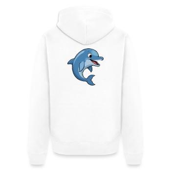 Funny Dolphin Cartoon Motif - Unisex Premium Organic Zip Hoodie - white - Back - Thijin (182cm)