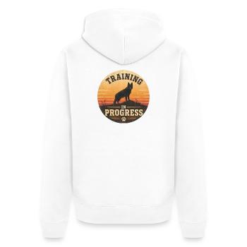 Training in Progress - Unisex Premium Organic Zip Hoodie - white - Back - Thijin (182cm)