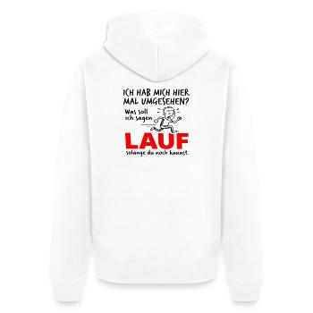 Lauf solange du noch kannst – Lustiges Comic - Unisex Premium Bio Zip Hoodie - Weiß - Hinten - Thijin (182cm)