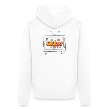 Lettres florales groovy des années 70 en forme de bulle - Veste à capuche bio Premium Unisexe - blanc - Dos - Thijin (182cm)