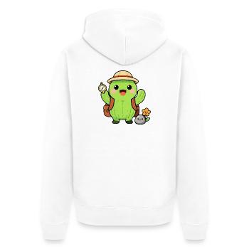 Entdeckerkaktus mit Rucksack - Unisex Premium Bio Zip Hoodie - Weiß - Hinten - Thijin (182cm)