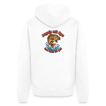 Petri Heil Papa - Unisex Premium Bio Zip Hoodie - Weiß - Hinten - Thijin (182cm)